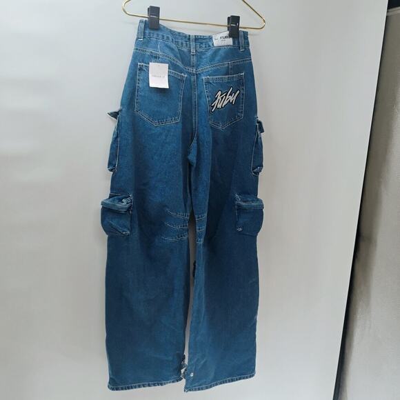 Fubu 05 x Forever 21 Baggy Jeans Sz S Wide Horseshoe Leg Grunge Raver Skater Y2K - Picture 6 of 11